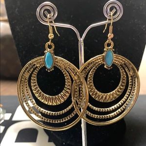 Open Round Layered Metal Drop Earrings